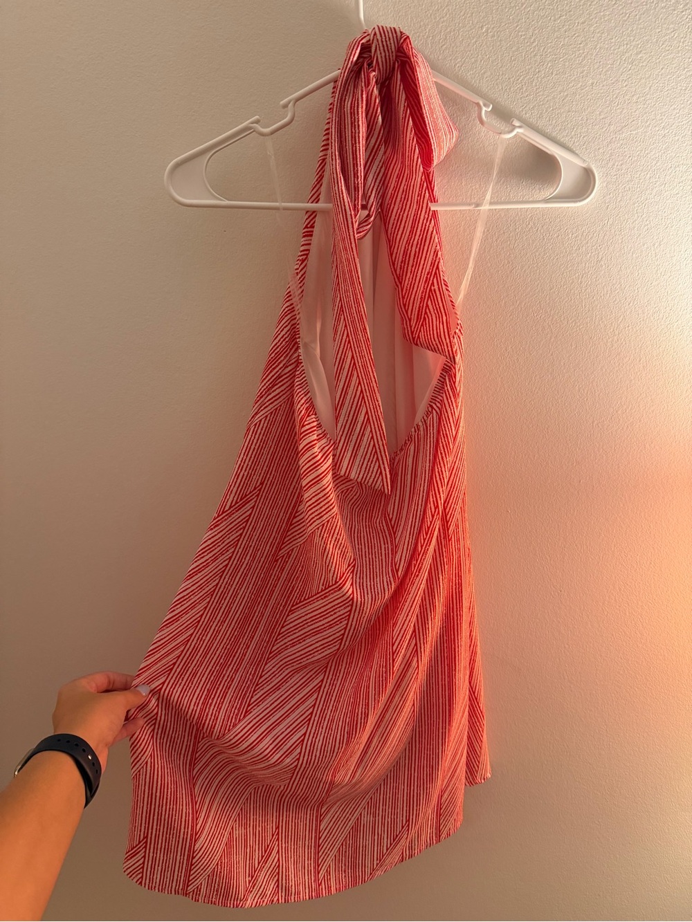 Backless Halter Mini Dress in Red Stripe Pattern Size M - Picture 2 of 4